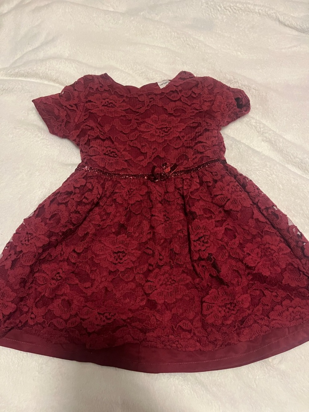 Carters toddler girls maroon lace dress with glitter bow size 18 months